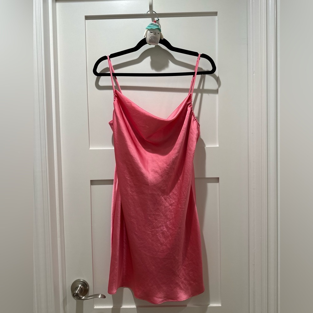 Aritzia Wilfred Allusion Mini Dress Pink Candy Drop Size L NWT